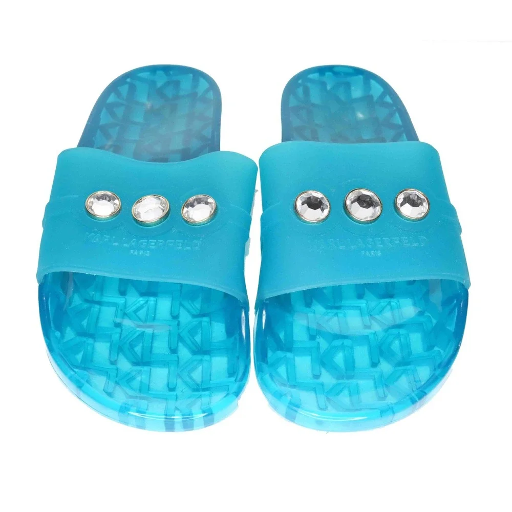 Karl Lagerfeld Blue Toni Designer Pool Sandals Diamond Comfort Slides Womens‎ 7 - Picture 2 of 8